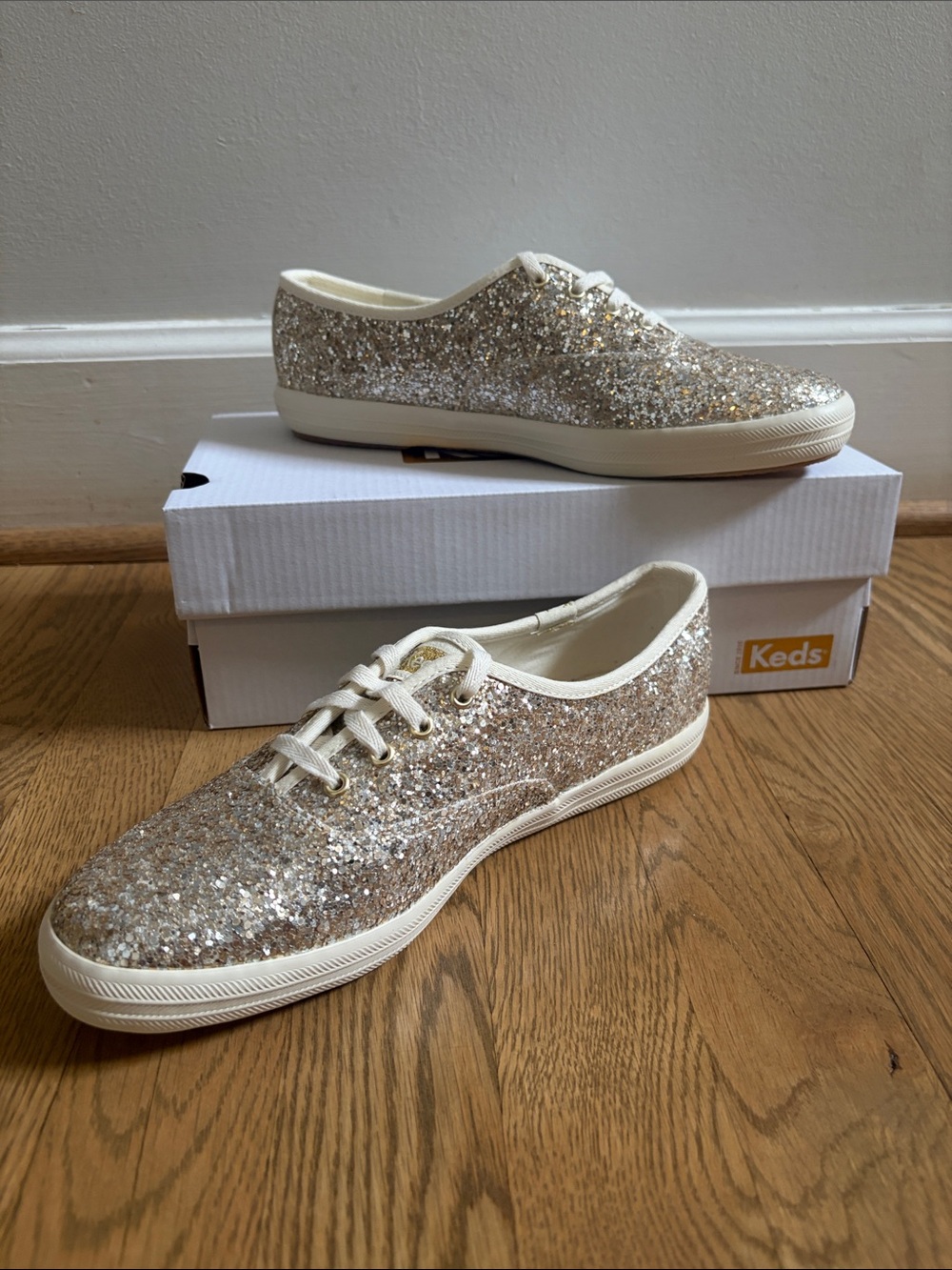 Keds Glitter Lace-Up Sneakers in Sparkling Gold